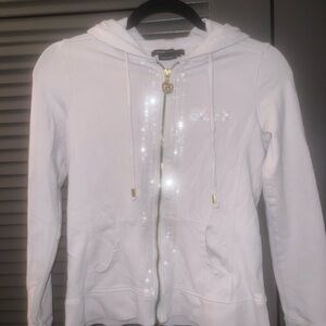 BCBGMaxAzria White Sequin Hoodie Jacket Small